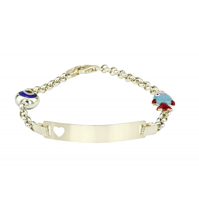 Balık Motifli Plakalı Altın Çocuk Bileklik NETCB005