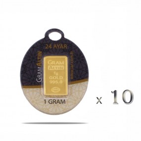 10 Adet 1 gr 24 Ayar İAR Gram Külçe Altın