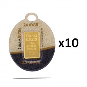 10 Adet 0,5 gr 24 Ayar İAR Gram Külçe Altın